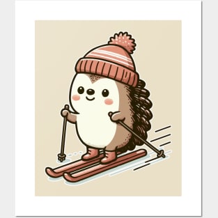 Cute hedgehog Skiing Posters and Art